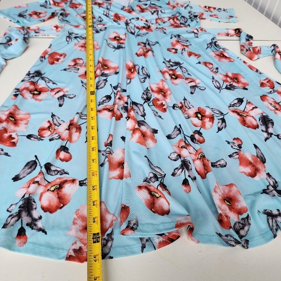 My Bump Pink Blue Floral Stretch Maternity Dress Short Sleeve Tie Back Large - Picture 7 of 12